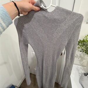 Zara Gray Ribbed Knit Sweater Dress